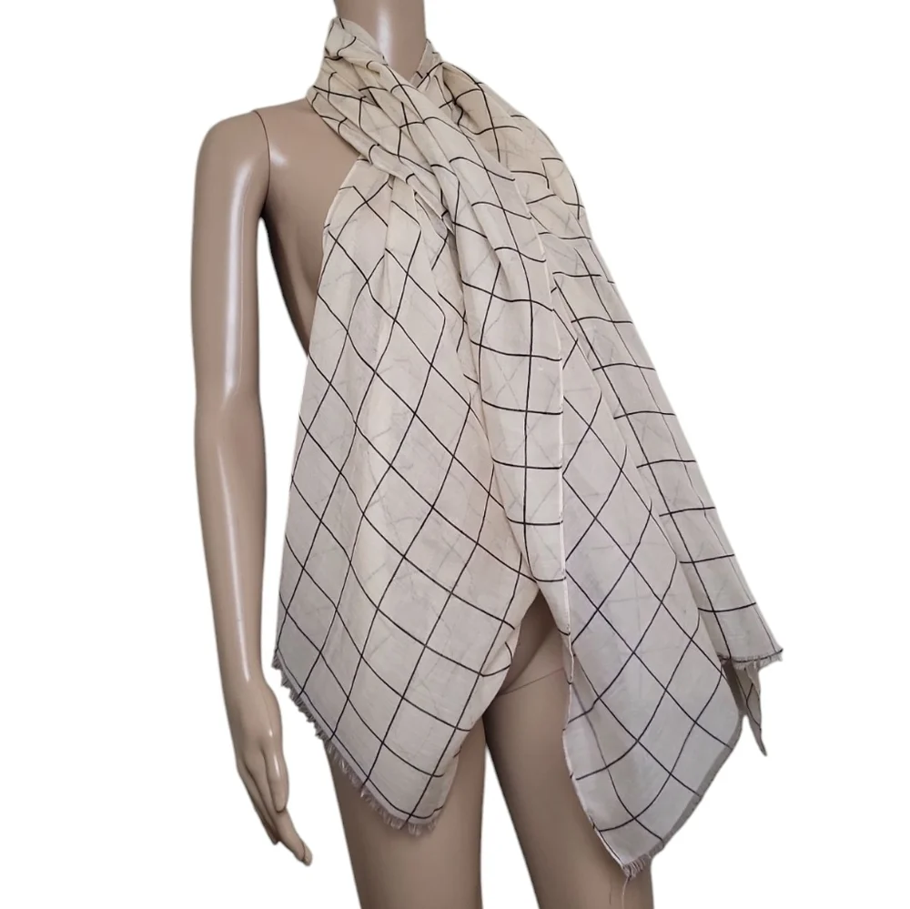 Rachel Pally Windowpane Cream Minimalist Scarf